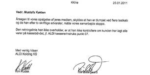 Brevet fra Aldi til Mustafa Køktens fagforening lader ingen tvivl stå tilbage. Dumper du tre testkøb, er du fyret.