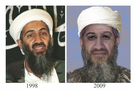 Til højre Osama bin Laden som han formentlig ser ud i dag
