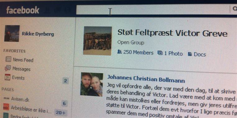 Feltpræsten, der i sin dagbog fra Afghanistan fortæller, at han har kastet med en hjemmelavet bombe, får opbakning af 250 personer på Facebook. Flertallet er soldater.
