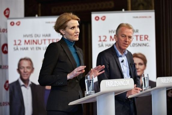 Partiformændene Helle Thorning-Schmidt (S) og Villy Søvndal (SF) præsenterede i går deres fælles økonomiske politik 'En Fair Løsning'.