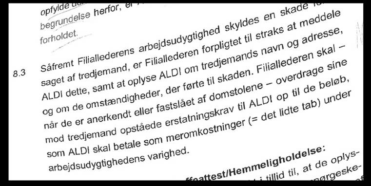Uddrag fra ALDI-kontrakten.