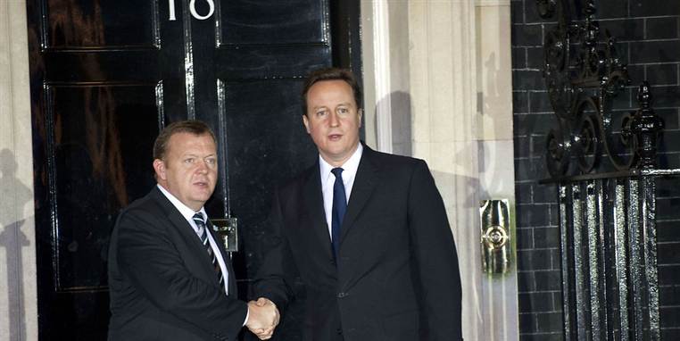 Løkke på besøg hos David Cameron i London - med i bagagen var bl.a. LO's formand, Harald Børsting.