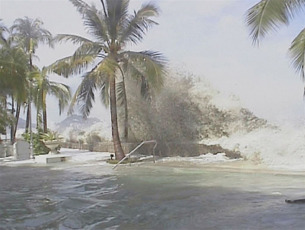 Kæmpe bølger slår ind over palmer og swimmingpools