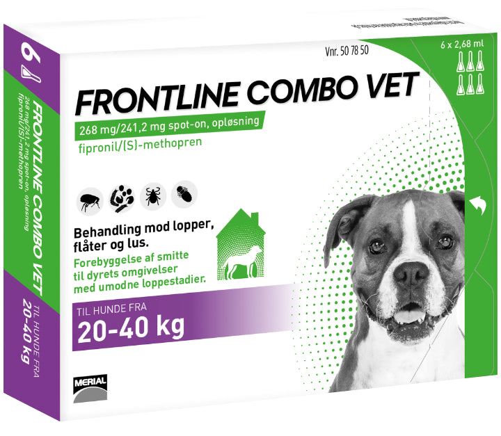 Frontline Combo Vet 3-pak eller 6-pak, til behandling mod lopper, flåter og lus på hunde 20-40 kg hunde