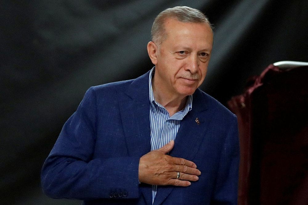 Tyrkiets præsident, Recep Tayyip Erdogan, på valgdagen.