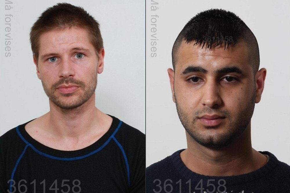 De to kriminelle mænd. 45-årige Mike Birkholm Bruus og 25-årige Omar Mohamad Metashar. Billederne er mugshots taget og frigivet af politiet. 