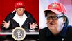 Donald Trump med rød kasket og Michael Moore med rød kasket