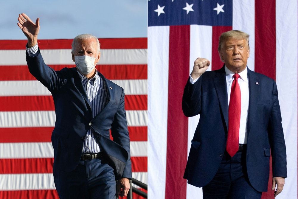Billede af de to amerikanske duellanter Biden og Trump