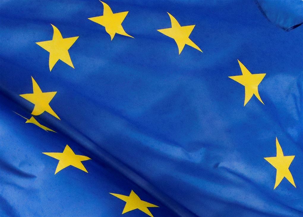 Et blåt EU flag med gule stjerner