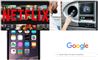 En collage med Google, Iphone, Netflix og en flaskeautomat