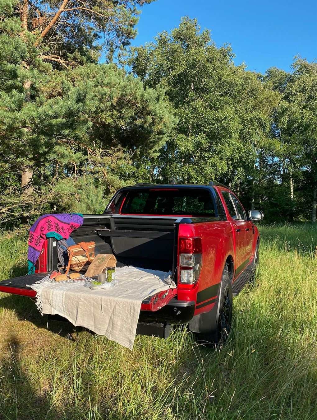 en pickup truck med picnic