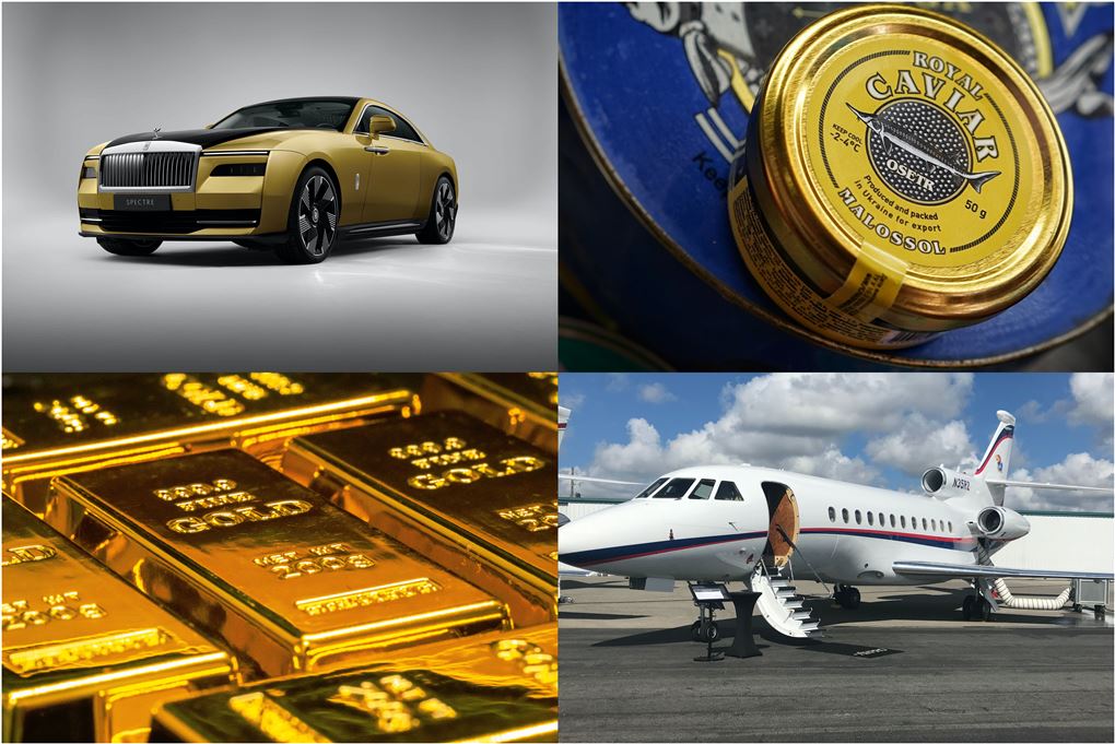 En limousine, et privatfly, guldbarrer og kaviar