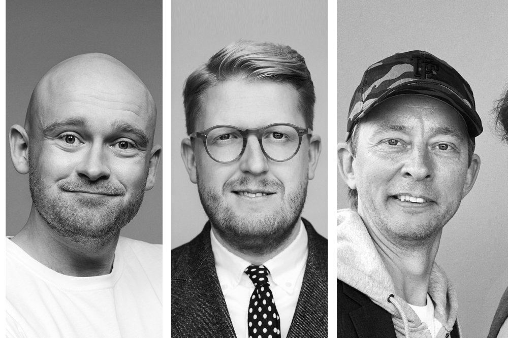 sammensat billede af tre komikere