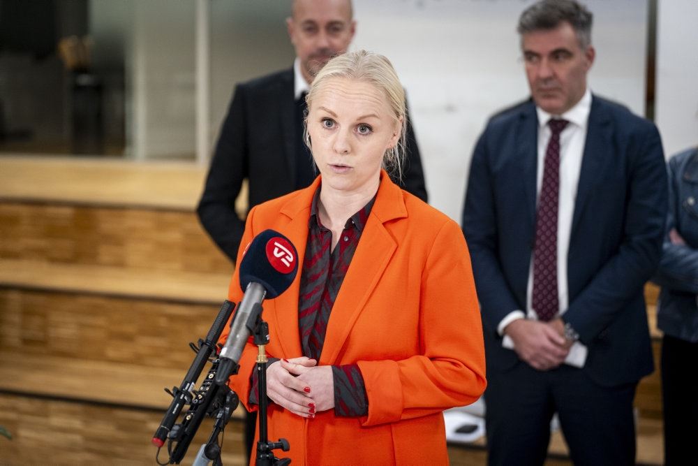 Kvinde taler på pressemøde