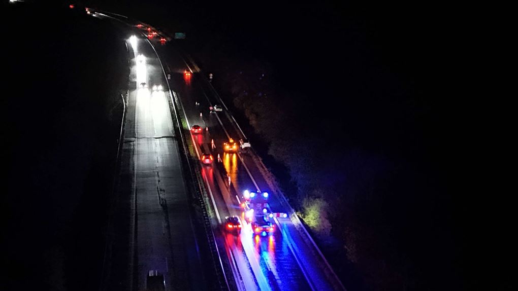 Kø på motorvej set fra luften
