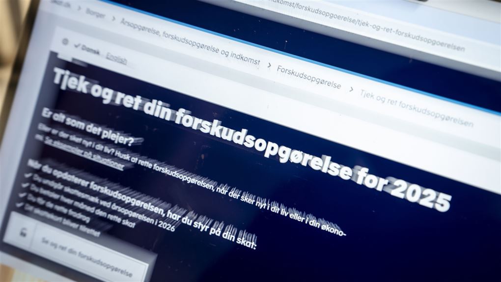 en skærm med forskudsopgørelsen